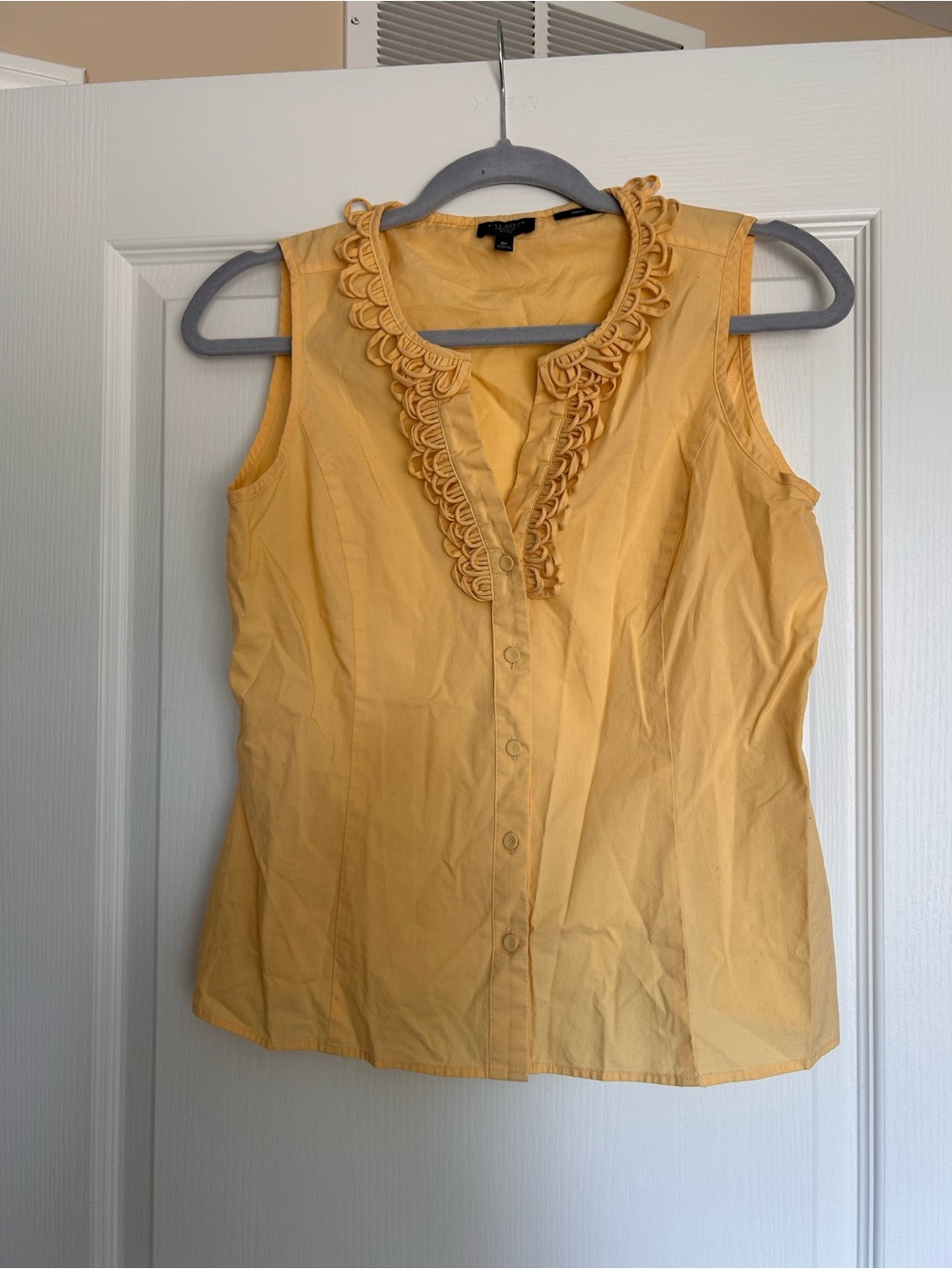 Talbots Sleeveless Ruffle-Trim Button Front Top - Yellow Vest 6P